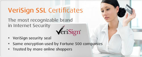 VeriSign SSL Certificates. The most recognizable brand in Internet Security. VeriSign security seal, same encryption used by Fortune 500 companies, trusted by more online shoppers