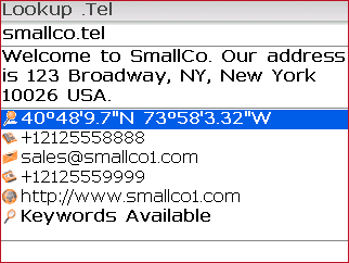Blackberry .TEL Profile Screen
