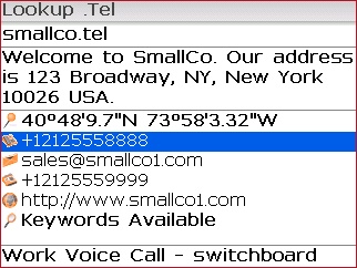 Blackberry .TEL Profile Screen