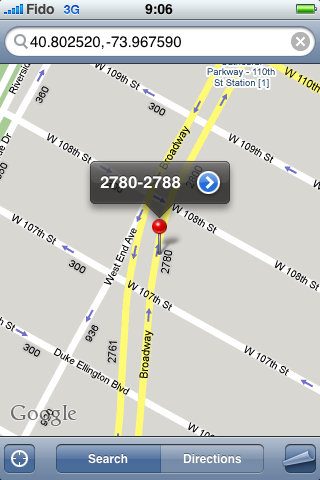 iPhone .TEL Map Screen
