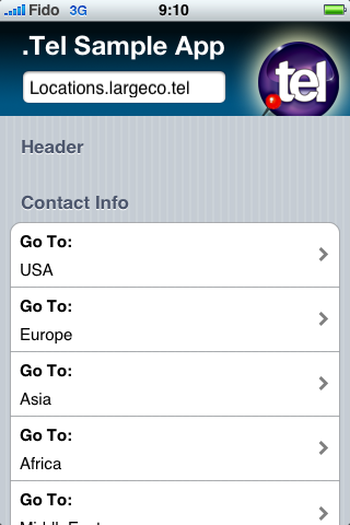 iPhone .TEL Locations Screen
