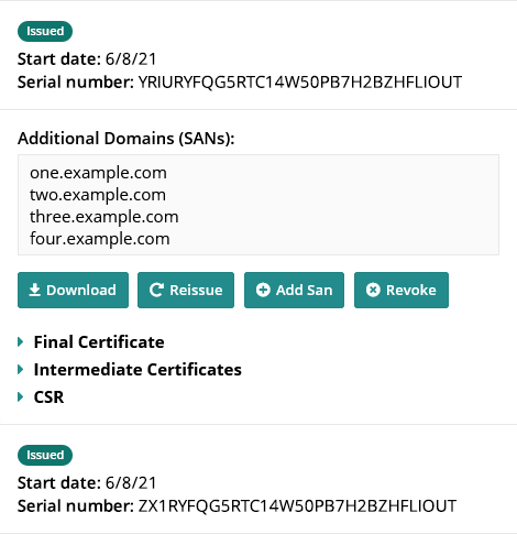 SSL instance management screenshot