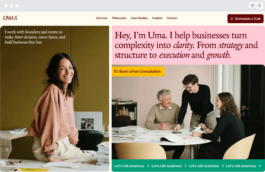 umas website mock up