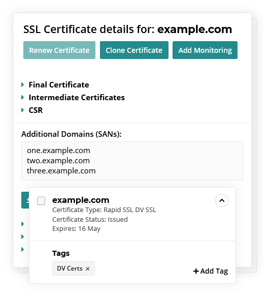 SSL instance management screenshot