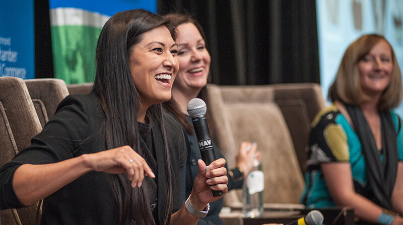 Cybele speaking at an event